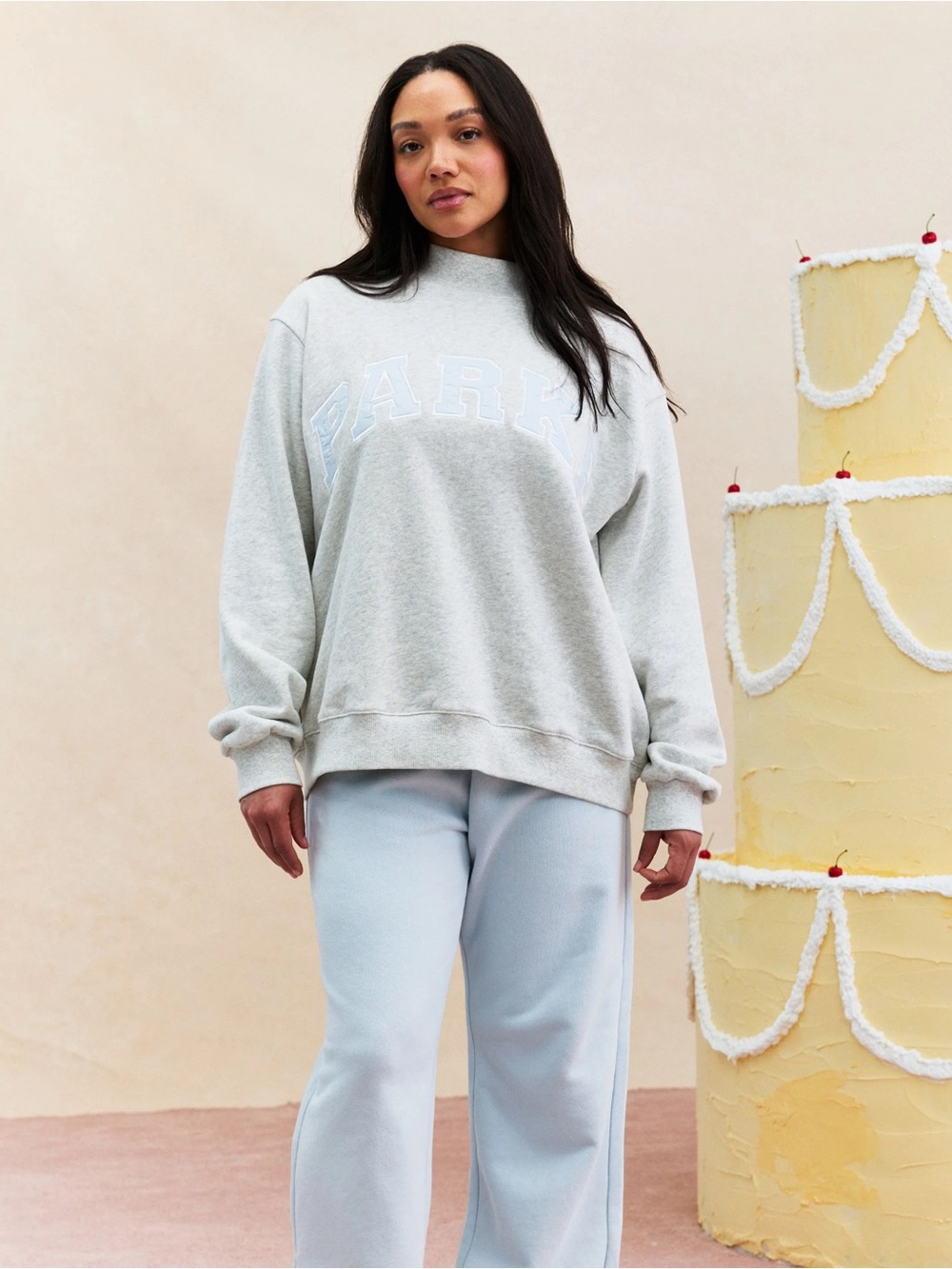 PARKE Birthday Collection Varsity Mockneck  Sweatshirt - Sugar